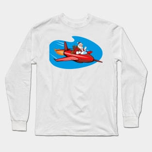 Santa Claus Riding Jet Plane Retro Long Sleeve T-Shirt